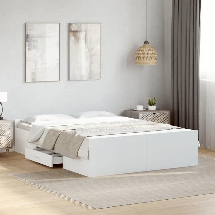UU Cadre de lit avec rangement - avec tiroirs - sans matelas - blanc 120x190 cm LL1539