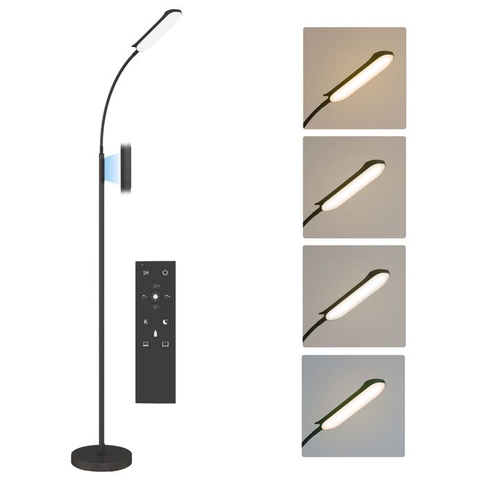 Lampadaire sur pied de salon - HOMCOM - télécommande contrôle tactile - température couleur et luminosité réglables - noir