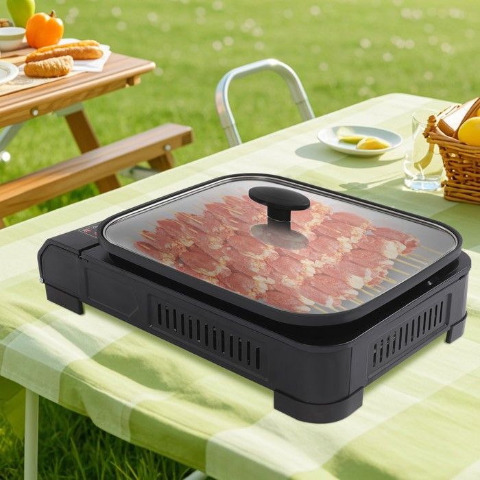 Poêle au Butane avec Poêle à Grill - Barbecue à Gaz Portable pour Camping - Poêle à Barbecue à Gaz - Barbecue Extérieur Noir