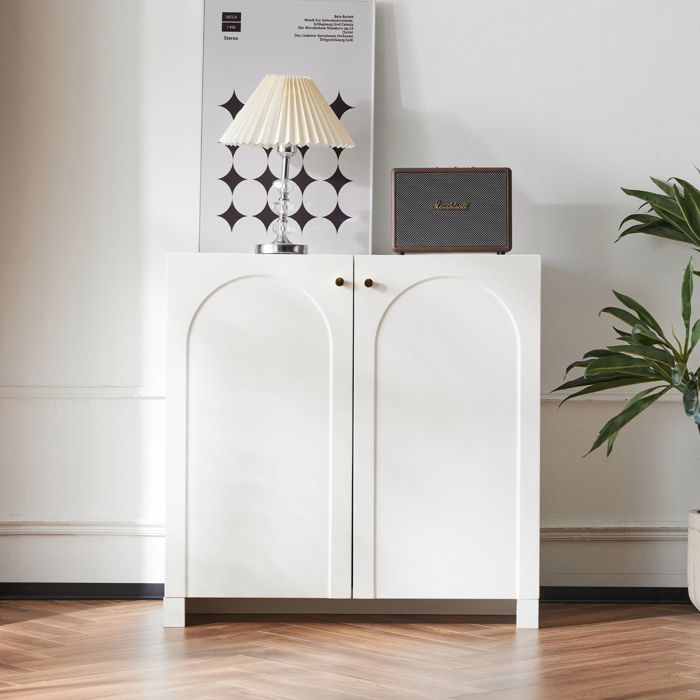 Buffet bas - SOGEU - Moderne - 80 x 40 x 80 cm - Blanc crème - 2 portes