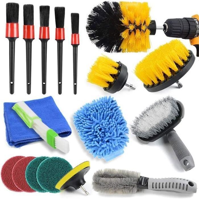 Kit 25 Pièces Brosse Nettoyage Voiture Perceuse – Detailing Pro Intérieur Extérieur – Roues, Panneaux