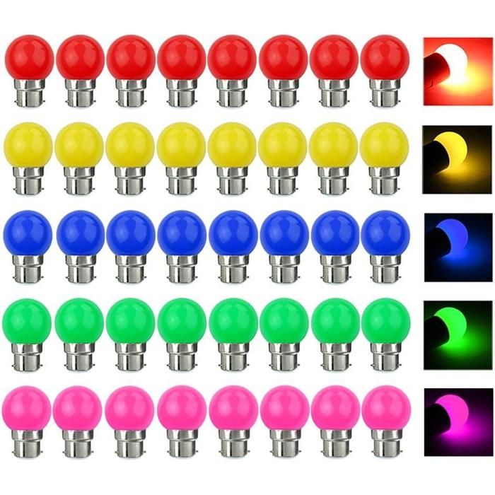 Ampoule LED B22 3 W équivalent à 30 W 300 lm AC 220 V guirlande lumineuse LED à baïonnette B22 ampoules multicolores pour