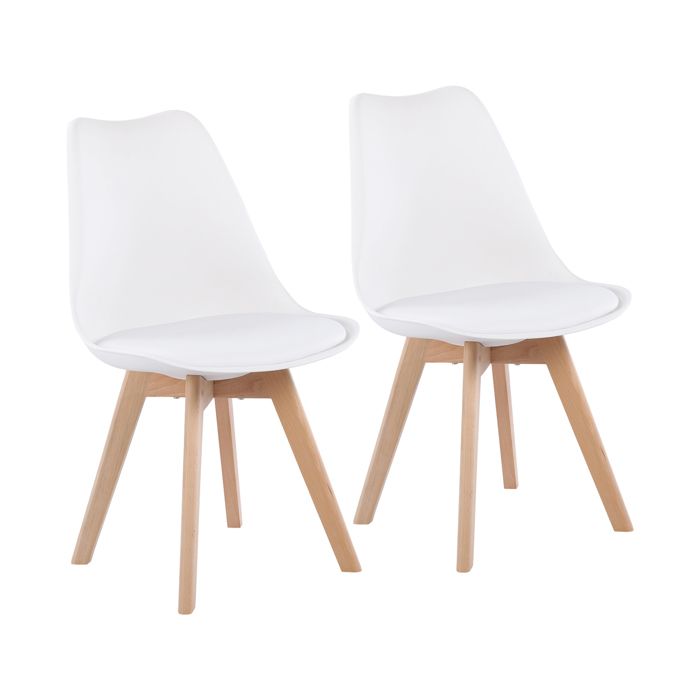 EGGREE Lot de 2 Chaises de Cuisine en Bois Rétro Rembourrée Chaise de Salle de Bureau avec Pieds en Bois de Hêtre Massif Blanc