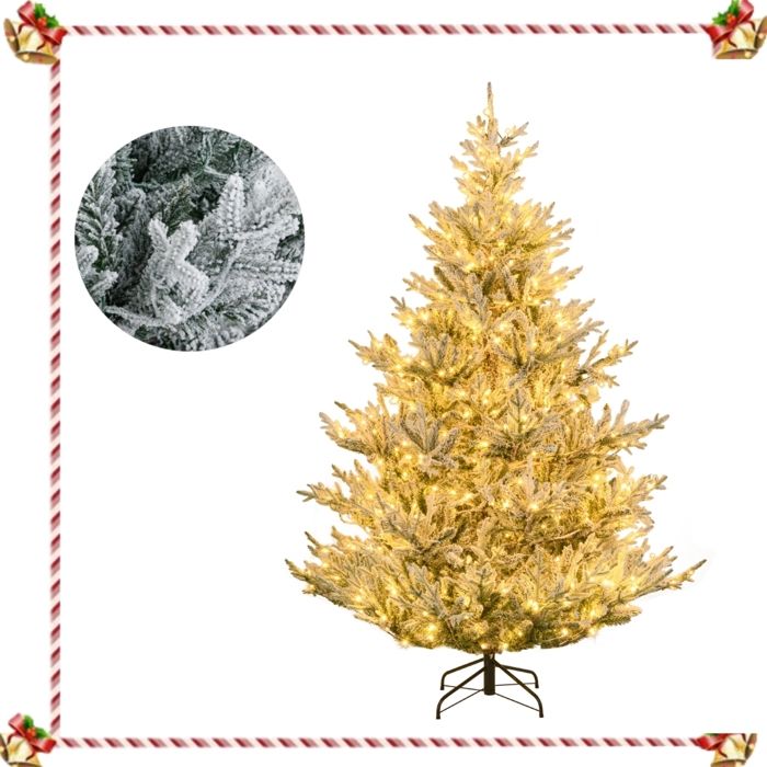 Sapin de Noël Pré-Éclairé Articulé 210cm COSTWAY-LED Blanc Chaud 13 Modes Luminosité Réglable-Branches Floqué-Minuterie-Paire Gants Sapin de Noël Pré-Éclairé Articulé 210cm COSTWAY-LED Blanc Chaud 13 Modes Luminosité Réglable-Branches Floqué-Minuterie-Paire Gants