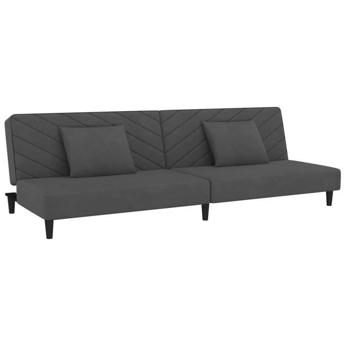 Promotion Nove SOFA - Canapé-lit Convertible - chaise longue à 2 places avec deux oreillers Gris foncé Velours FR_02227248
