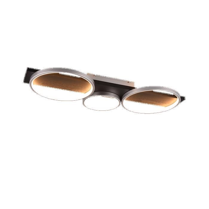 Plafonnier LED 33W titane et bois naturel - variateur 3 niveaux - Trio - Medera