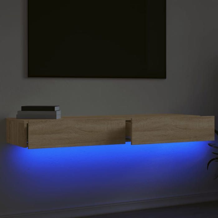 Meuble TV avec éclairage LED - WIENS - Chêne sonoma - 60x35x155 cm - Lot de 2 - Éclairage LED RVB