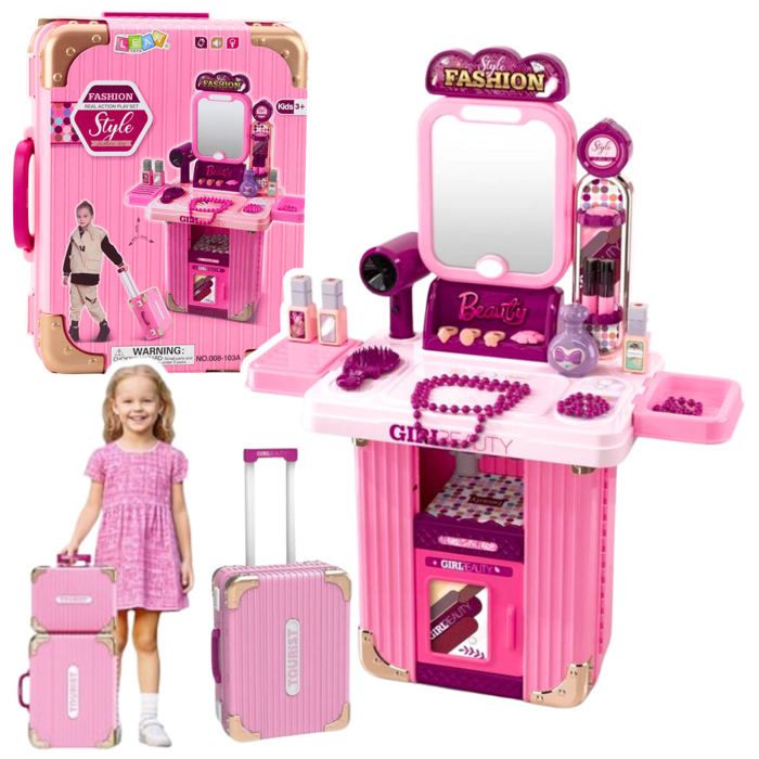 Valise De Maquillage coiffeuse 2 En 1 Rose Avec Accessoires