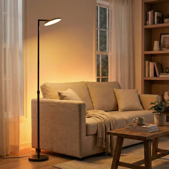 Lampadaire sur Pied LED Hauteur Ajustable Tête Pivotante Télécommande pour Salon Bureau Noir