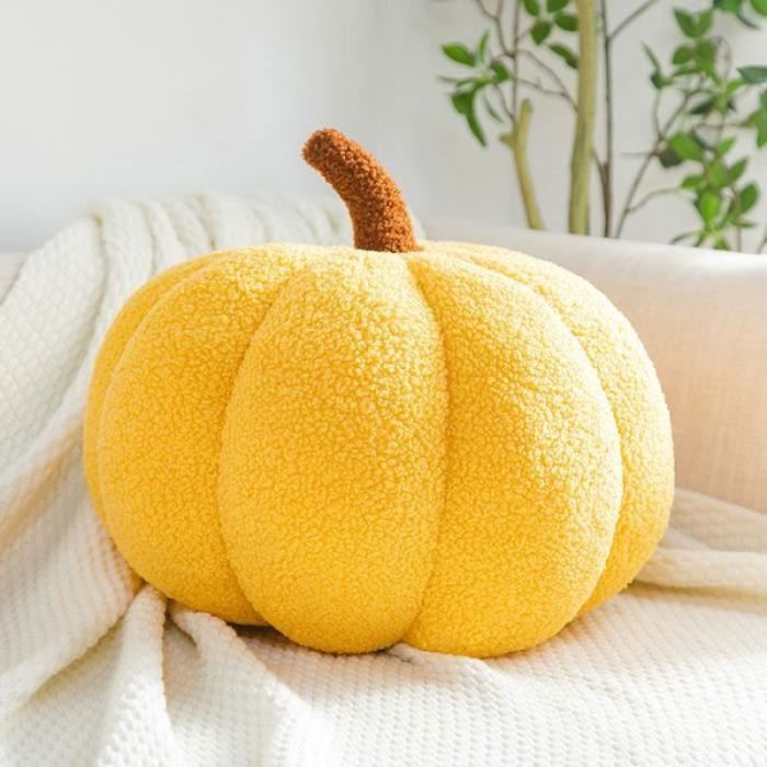 Coussin en forme de citrouille en peluche mignon rembourré en 3D simulant une citrouille ultra douce coussins Orange 35cm