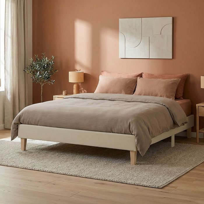 Lit rembourré 140x200 cm beige  lit futon  avec