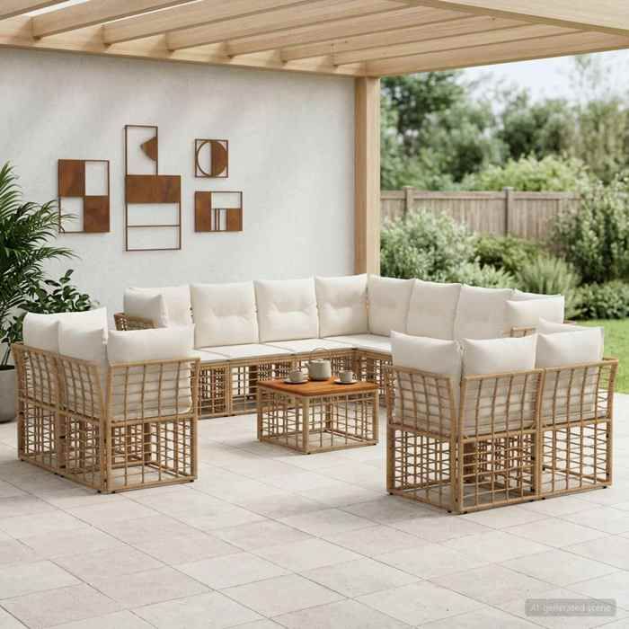 vidaXL Ensemble de canapés dextérieur 12 pc Blanc Naturel et Crème 3437608