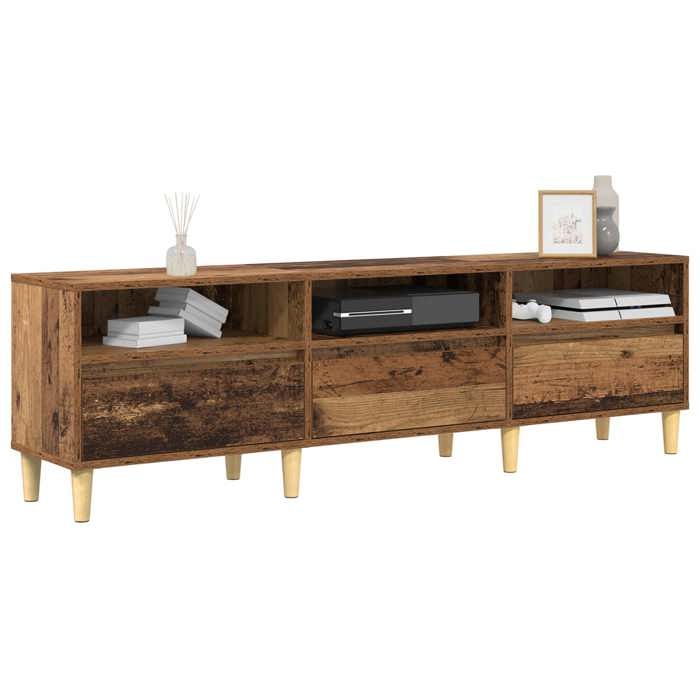 Meuble TV rustique - vidaXL - bois dingénierie - bois ancien - 2 tiroirs - 1 étagère - 150 x 30 x 45 cm - facile à nettoyer cgj90d5