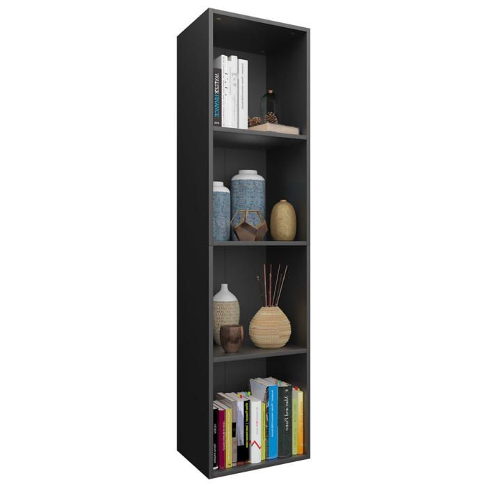 Bibliothèque/Meuble TV élégante - vidaXL - bois dingénierie - noir - 4 compartiments - 36 x 30 x 143 cm - facile à nettoyer ruj63s2