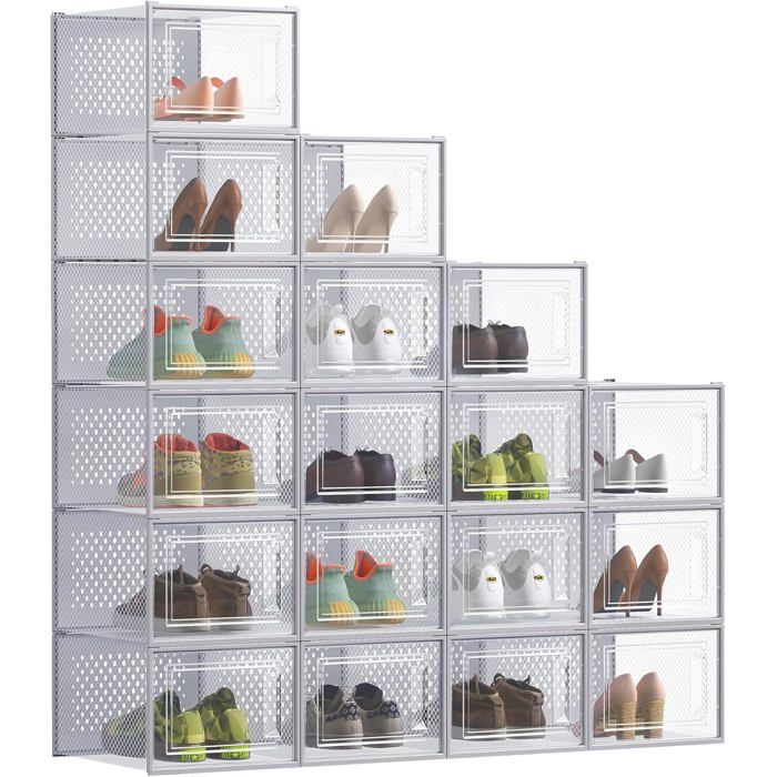 Boîtes à chaussures pliables transparentes - Lot de 18 pièces - Rangement adapté pour pointure jusquà 46