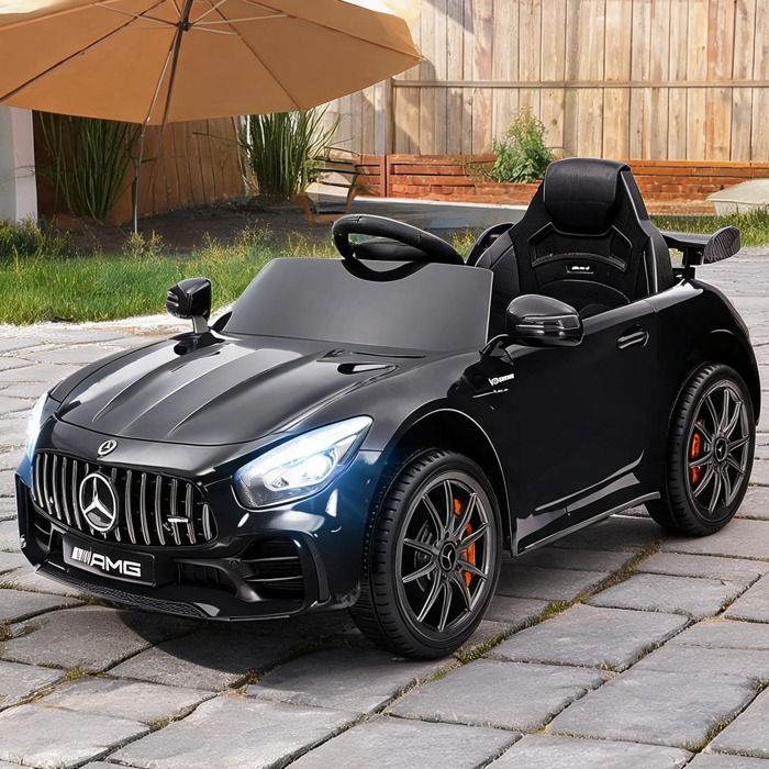 Voiture électrique enfant Mercedes AMG GTR noire 108 cm portes papillon télécommandée musique et lumières