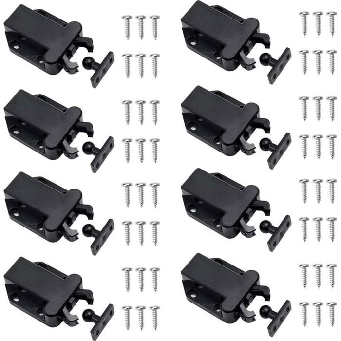 8 loquets tactiles noirs sans aimant pour meubles – poussoir silencieux fermeture sécurisée