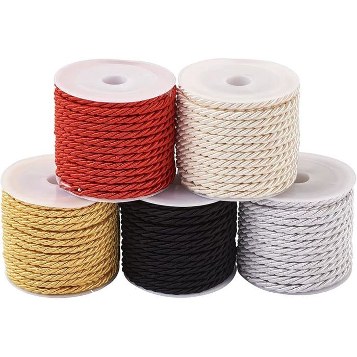 Cordon torsadé en polyester pour embrasse de rideaux sacs cadeaux poignées en 25 m 3 mm Cordon Torsadé 5 Couleurs