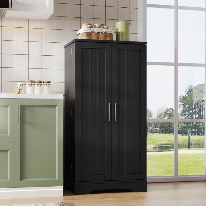 VUENOR Buffet de cuisine 40 x 60 x 120 cm noir - 2 portes LED sensoriel rangement