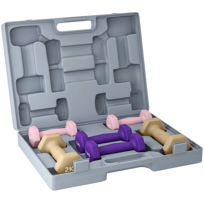 FSX Ensemble de haltères de fitness de 9 kg avec poignées antidérapantes et valise multicolore