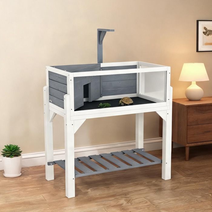 Terrarium pour tortues terrestres avec support de lampe et rangement en bois de sapin 84 5 x 47 5 x 90 cm