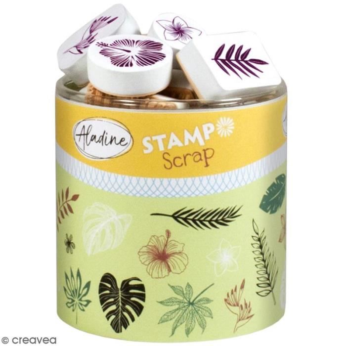 Kit de tampons Stampo Scrap - Feuilles tropicales - 30 pcs Coffret tampons Stampo Scrap Aladine : hème-nbsp : Feuilles tropicales