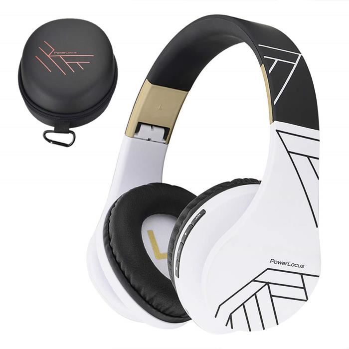 Casque Bluetooth Powerlocus Sans Fil Casque Pliable Hd Stereo Avec Micro Sd Tf Pour Pc Telephones Mac Noir Blanc Cdiscount Tv Son Photo