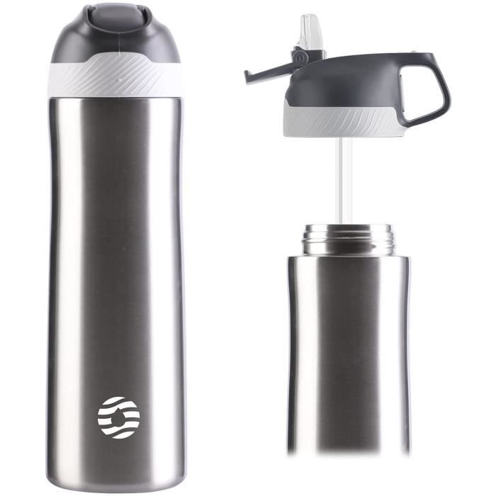 MHwan Gourde Enfant Inox, 470 Ml, Robuste Et Étanche, Gourde Inox Enfant Avec Paille, Pour Boissons Chaudes Et Froides, Sans BPA, Adaptée Aux Garçons Et Aux Filles