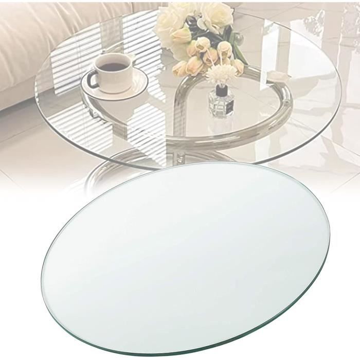 Plateau De Table En Verre Trempé Rond - Diamètre 56 Cm - Épaisseur 8 Mm - Transparent - Avec Pieds Antidérapants - 9