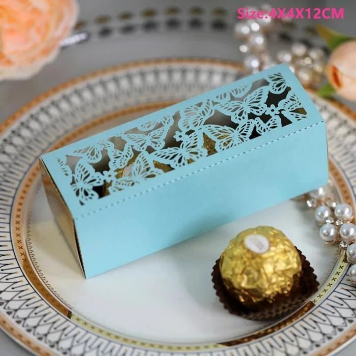 100 Boîtes à Dragées Pliables Papillon - Papier Nacré, Pour Mariage, Anniversaire, Faveurs, Contient 5-8 Bonbons - 12