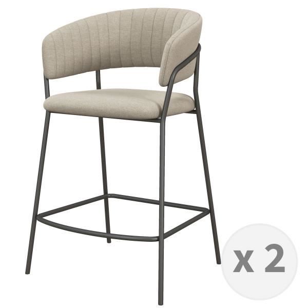 luca-fauteuil de bar en tissu lin et métal noir (x2)