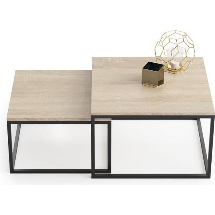Ensemble de 2 tables basses de style industriel TWIN Cdiscount Maison