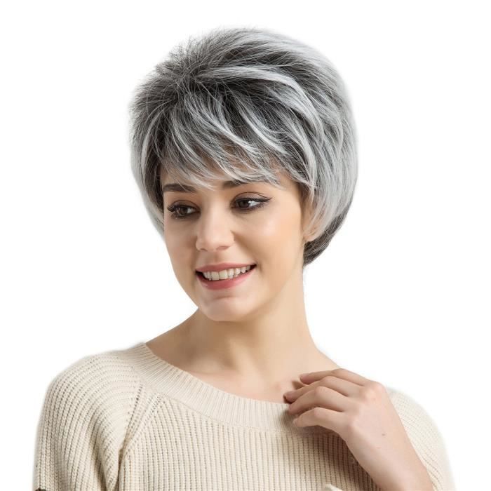 Perruque Mode Coiffure Courte Cheveux Humains Synthetique Coiffe