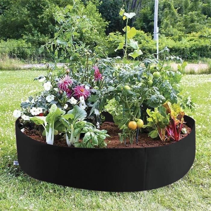plantes Dia 50'' x H 12'' Noir fleurs Lulalula Lit de jardin surélevé en tissu rond perméable à l’air pour herbe légumes 