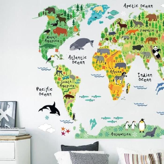 Livraison Gratuite Amovible Diy Papier Peint Mural Animal Carte Du Monde Stickers Muraux Decalque Pour La Decoration Cdiscount Maison
