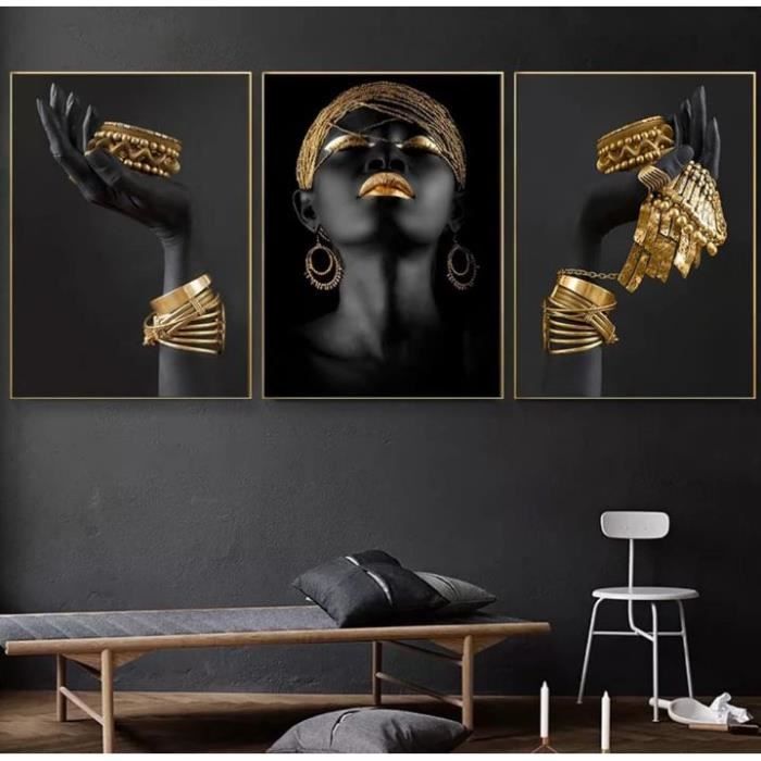 Xsyucp-Tableaux, posters et arts décoratifs 2 pcs 50x70cm Sans Cadre Art  Mural Or Noir Femme Africaine Tableau De Murale Décoration Salon Chambre