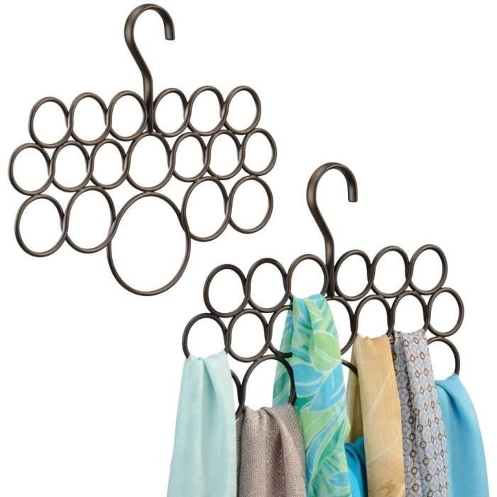 cintre foulard avec 18 anneaux rangement foulard pour écharpes et foulards couleur : bronze mDesign porte-foulard pack de 2