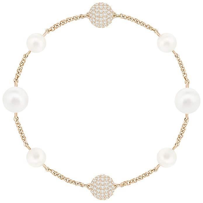 Hommes et Femmes Perle Bracelet Avec Charme incrusté de cristal 24 Karat Noir Plaqué Or