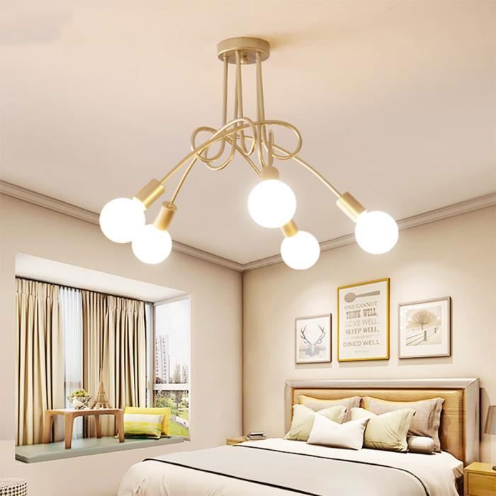 5 Tete Plafonnier Lustre Vintage Led Lampe Dore Industrielle Pour