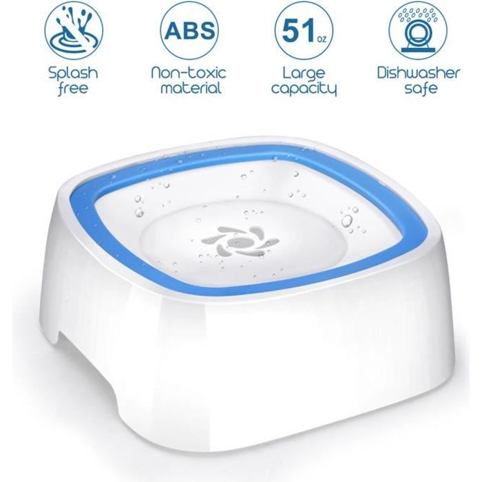 Comparer les prix de Qiilu Gamelle d'eau pour Animaux de Compagnie 1,5L Gamelle pour Animaux de Compagnie Anti-Poussière Bol d'eau pour Chien (Bleu)