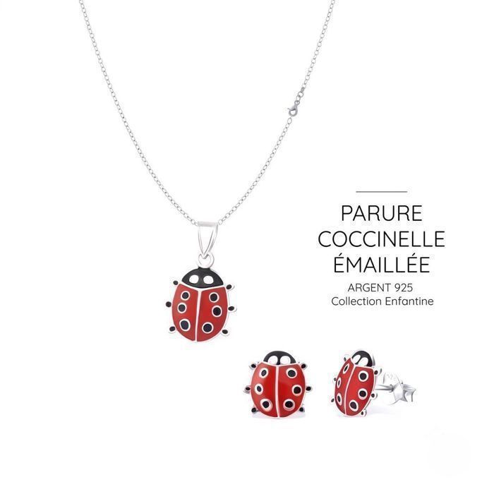 Parure bijoux - Coccinelle - Rouge - Émaillée - Argent 925/1000 - Massif - Enfant
