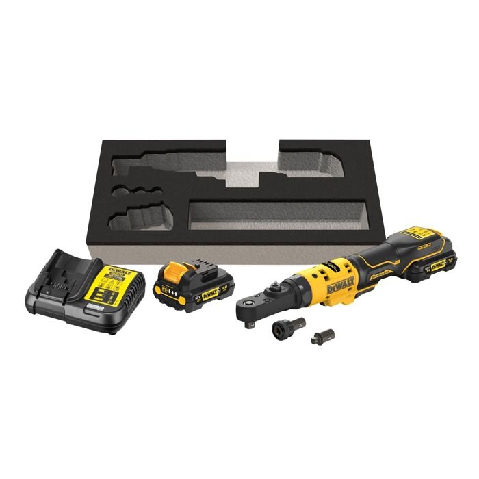 Clé à cliquet DEWALT XR 12V Brushless Batteries 2 x 3.0Ah Têtes interchangeables 14' 38' et porte embout hexagonal 14' DCF500L2G QW - vue 2
