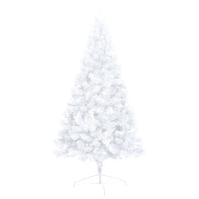 Dilwe Sapin de Noël artificiel moitié LED et support Blanc 120 cm PVC2