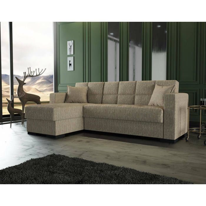 Dmora - Canapé-lit avec péninsule Fernando 227x150h81 cm beige Panneau effet bois et Tissu Dmora - Canapé-lit avec péninsule Fernando 227x150h81 cm beige Panneau effet bois et Tissu