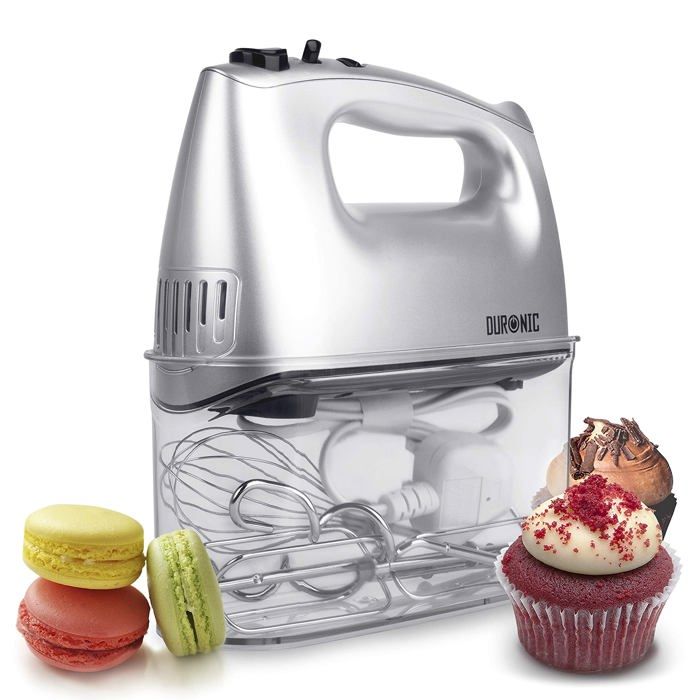 Duronic HM4 SR Batteur électrique cuisine à main 400W 5 vitesses avec fonction Turbo Compartiment de rangement 2 batteurs 2