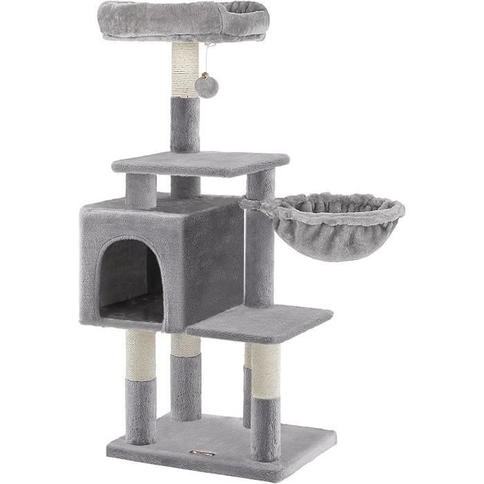 FEANDREA Arbre à chat, Hauteur de 96 cm, hamac, grotte, poteaux en sisal,  avec Planche à gratter, Gris clair, PCT51W - Cdiscount Animalerie