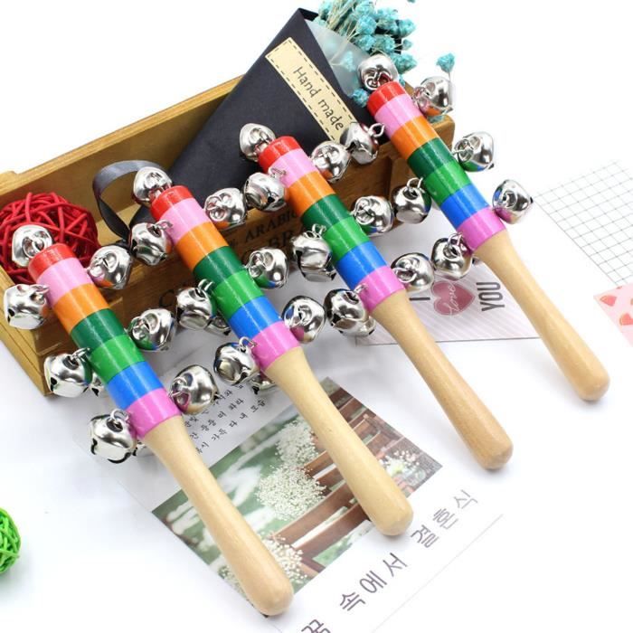 Tambour Hochet En Bois Pour Bébé - Jouet Musical Artisanal - Éveil Sensoriel Et éducation Précoce