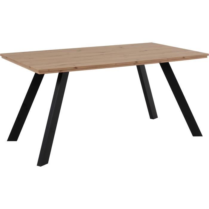 Table à manger KONSTANZ - Rectangulaire - Pieds en métal - Décor chêne artisan et noir - 8 Personnes
