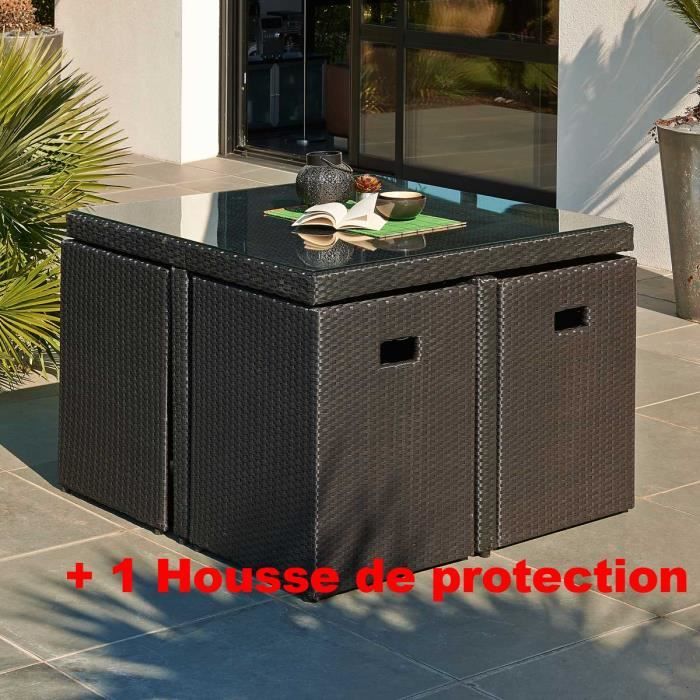 Salon De Jardin Table Resine Tressee Avec 4 Fauteuils Encastrables