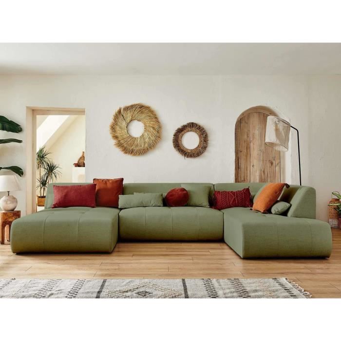 Canapé d'angle 7 places Tissu Design Panoramique Vert